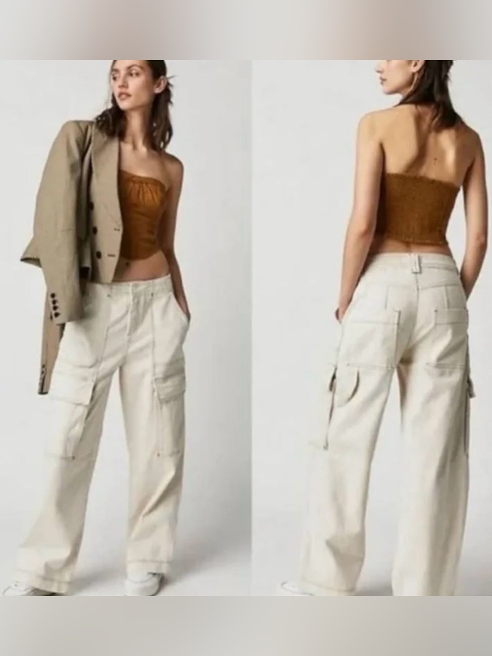 We The Free Wide-Leg Cargo Pants in Cream